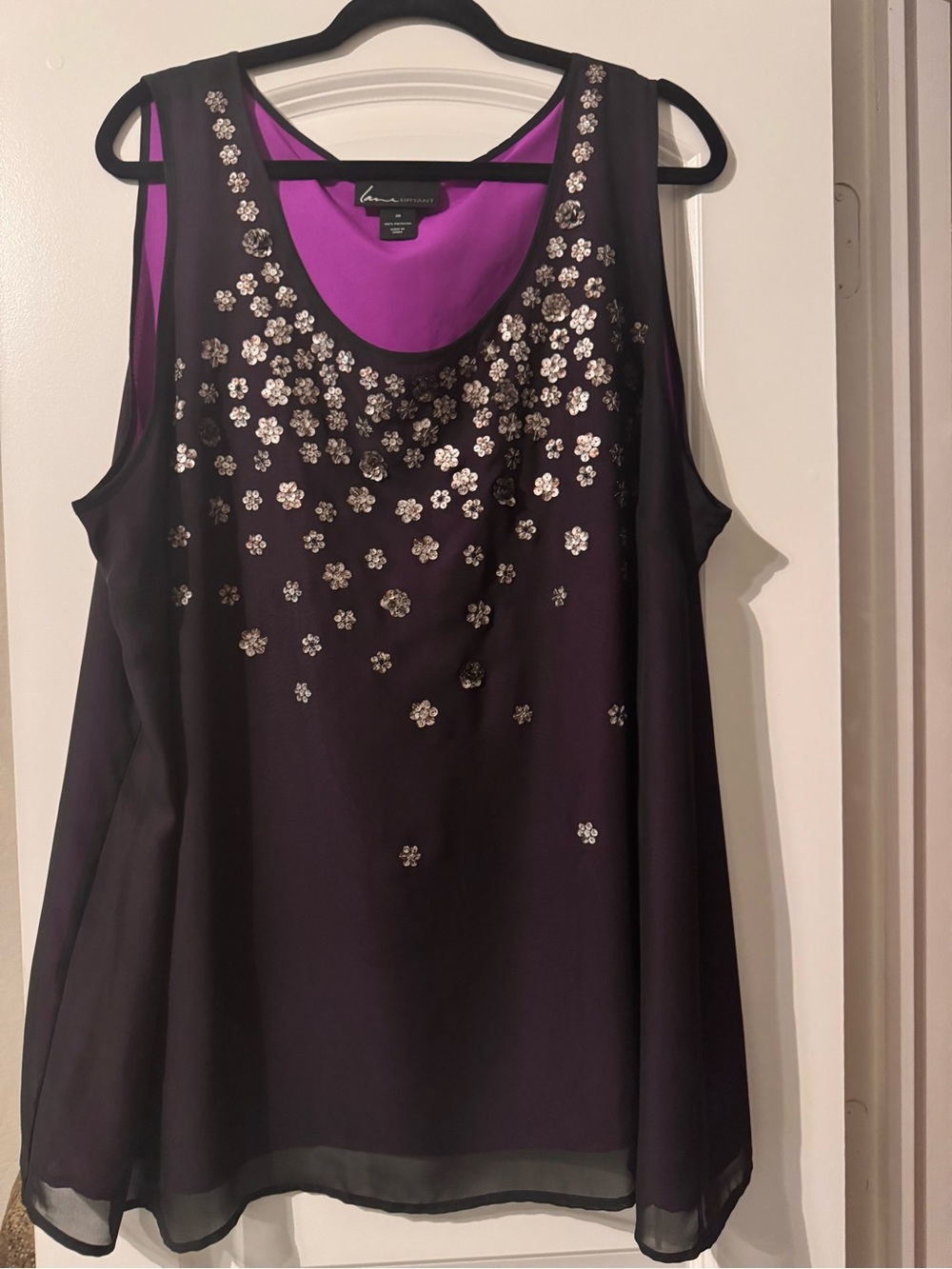 Lane Bryant Purple Layered Tank with Metallic Floral Accents